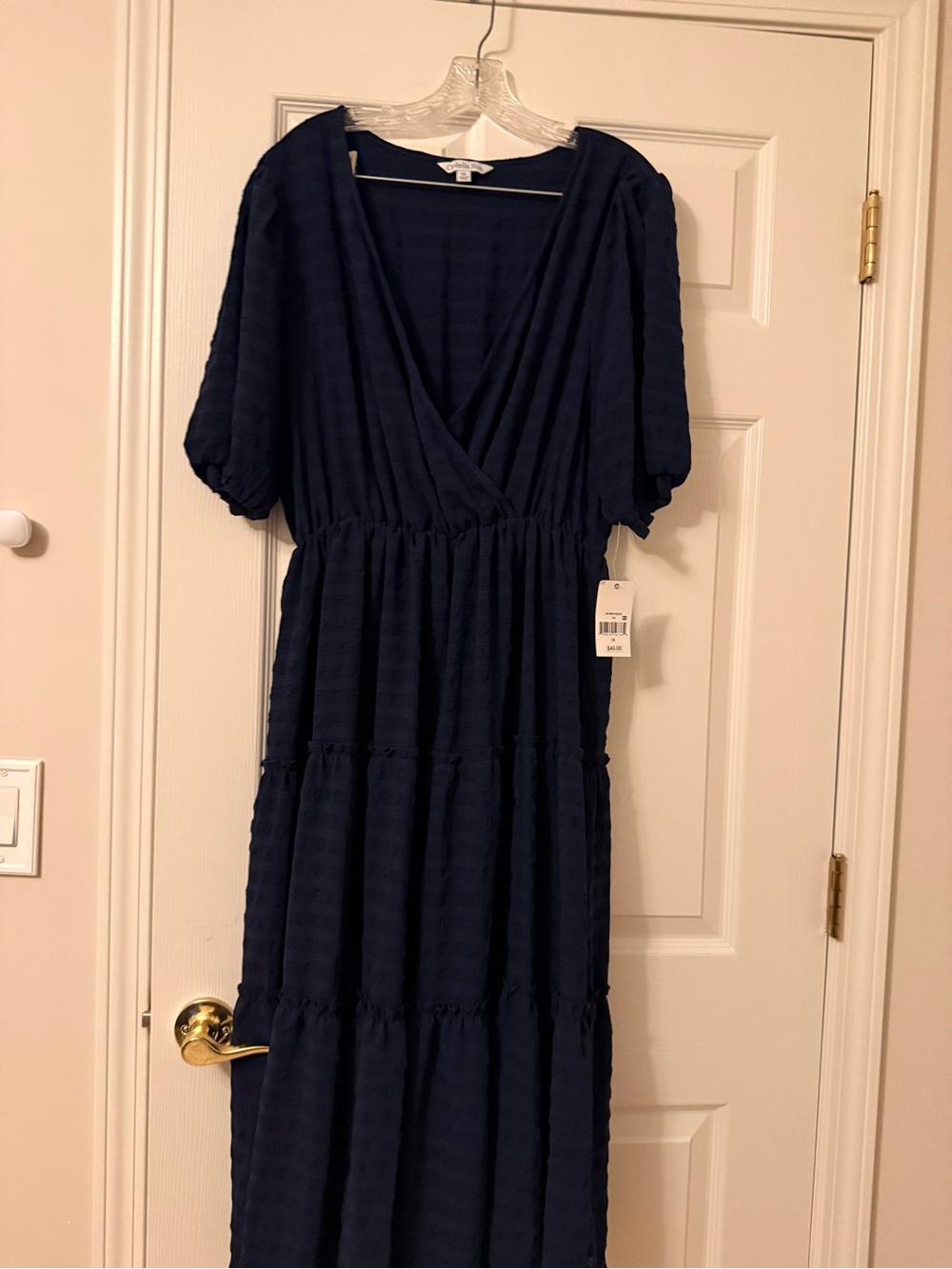 Women’s Navy Tiered Maxi Dress with V-Neck